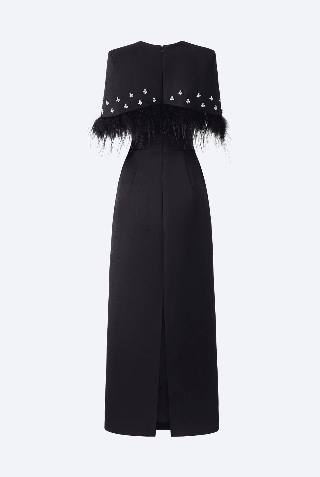 Crew Neck Feathers Diamonds Shawl Sleeves Long dress - REBECATHELABEL