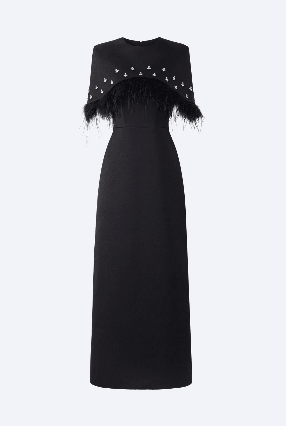 Crew Neck Feathers Diamonds Shawl Sleeves Long dress - REBECATHELABEL