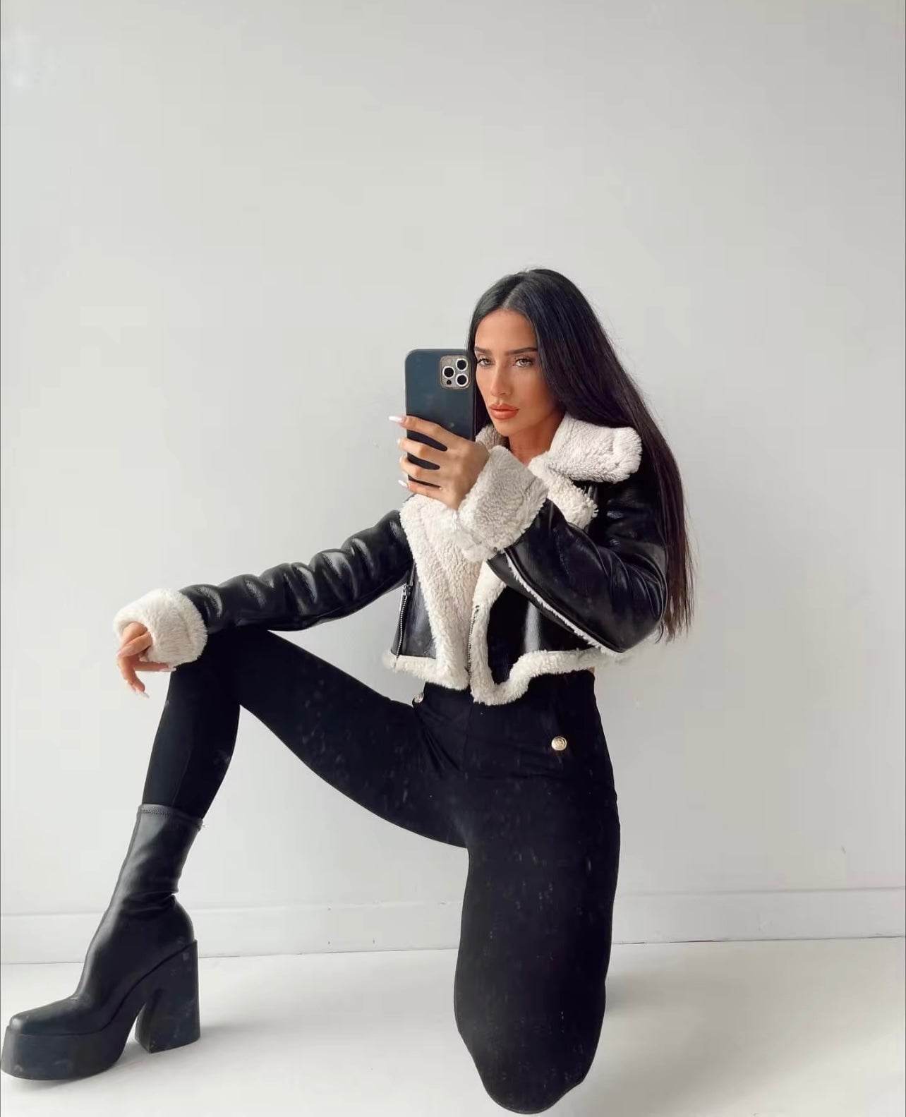 Cropped PU Leather Jacket - REBECATHELABEL