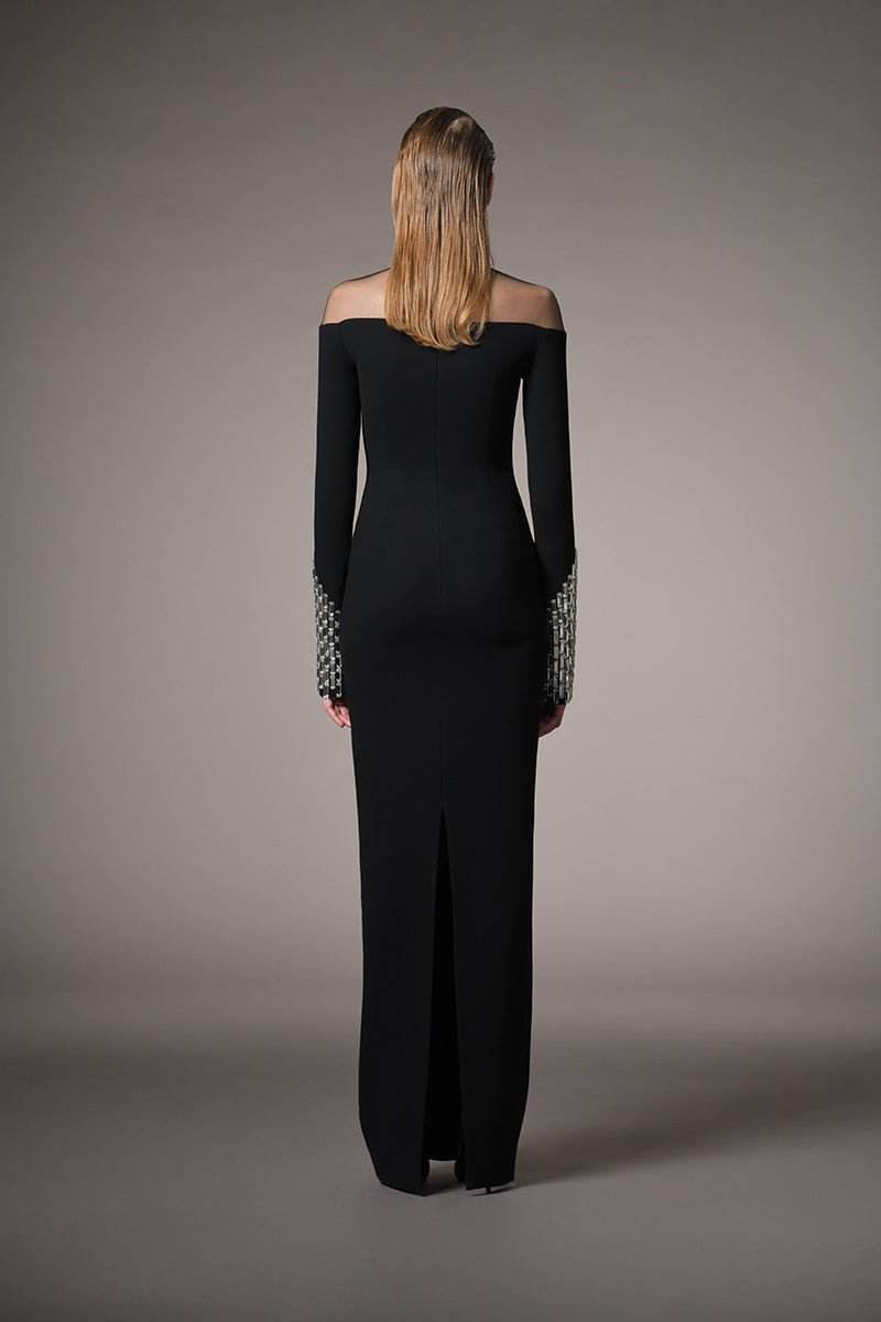 Crystal Beaded Long Sleeve Bandage Dress - REBECATHELABEL