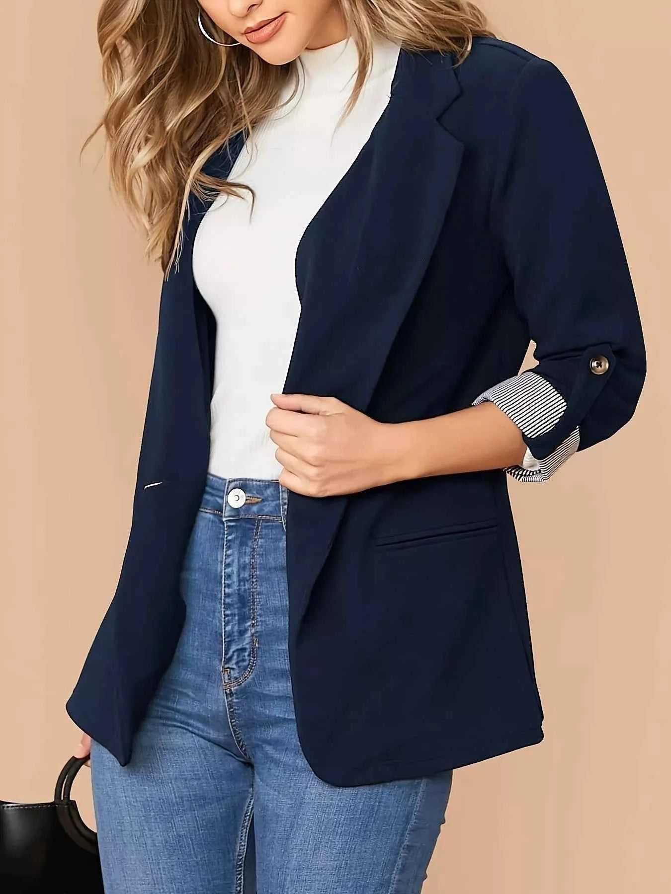 One Button Roll-Up Sleeve Blazer