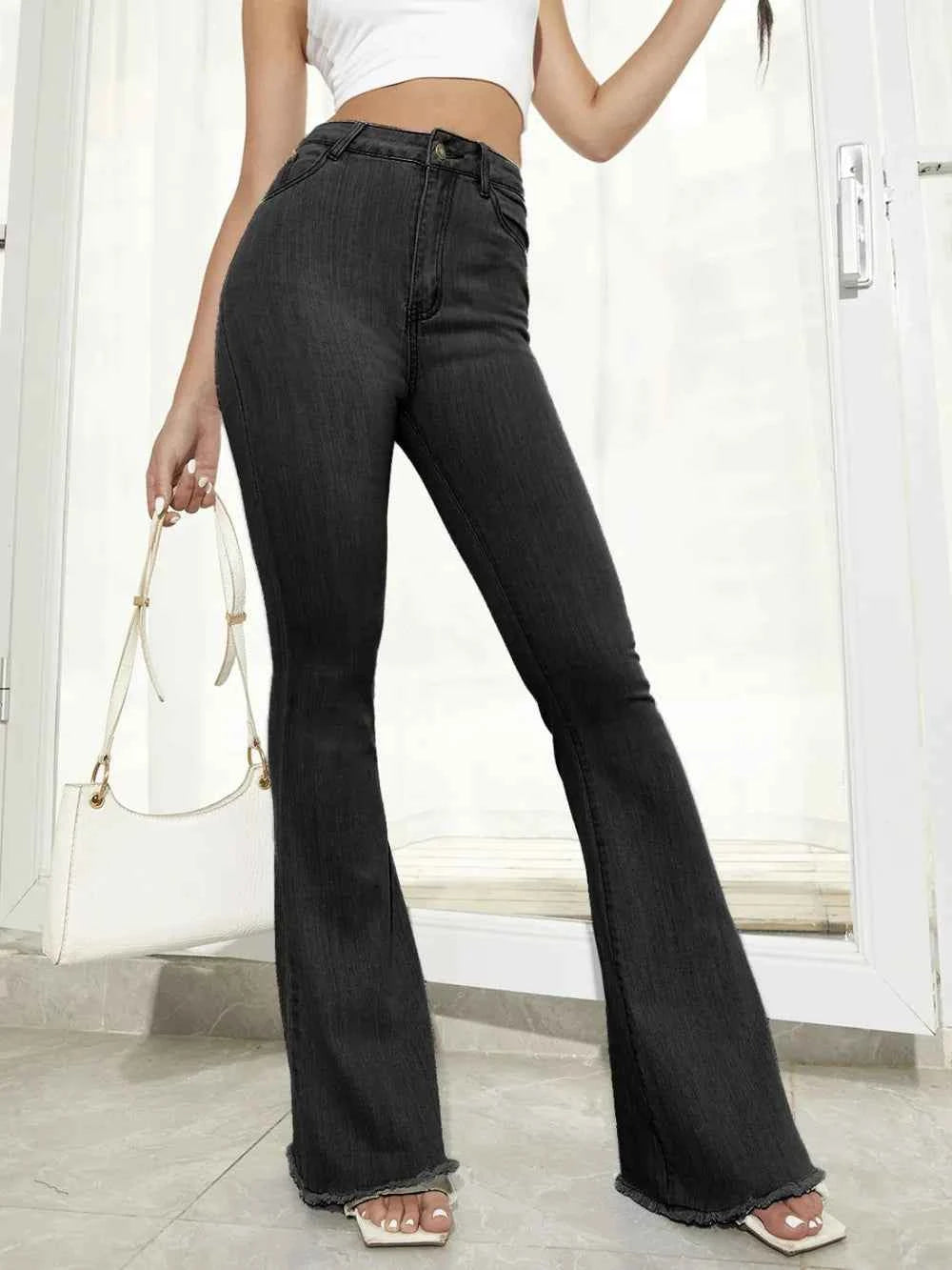 Raw Hem High Waist Flare Jeans