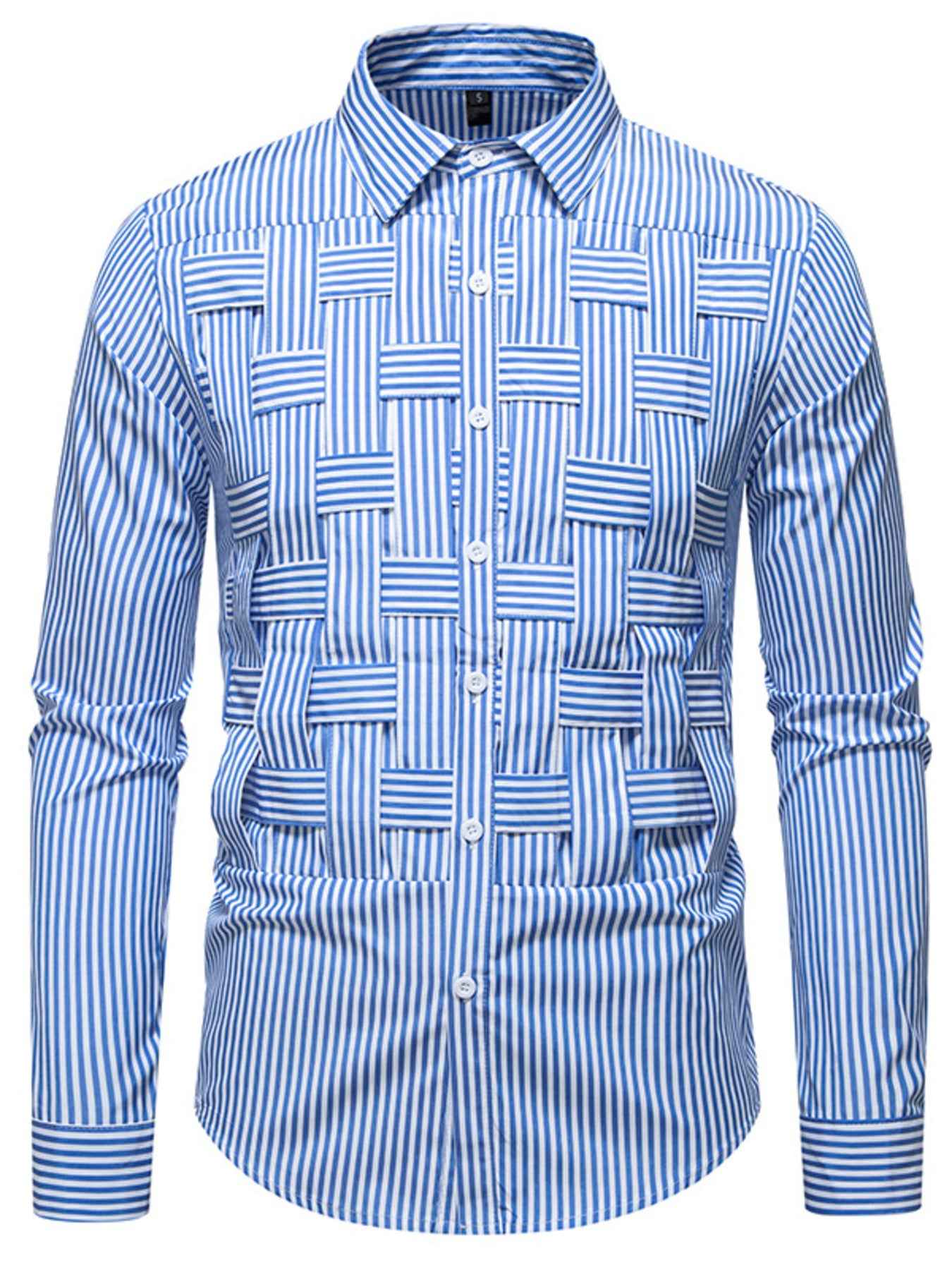 Men's Striped Woven Pattern Long Sleeve Shirt