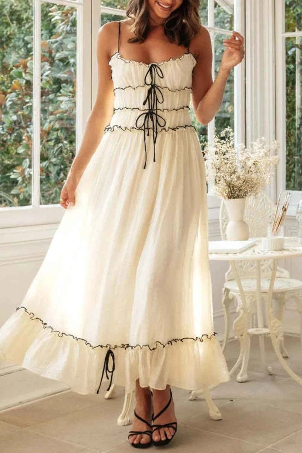 Frill Tied Front Midi Cami Dress