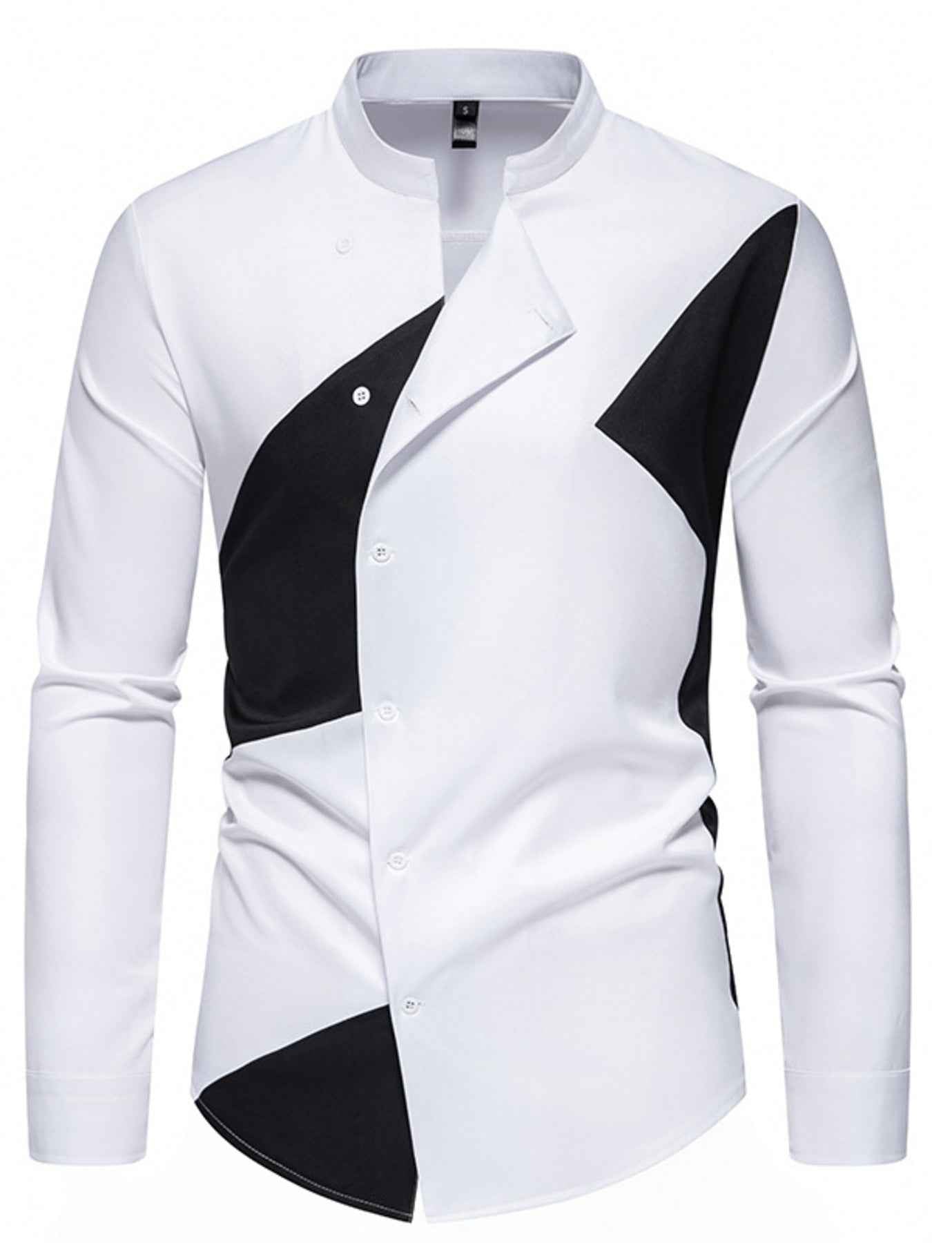 Men's Geometric Print Asymmetrical Button Shirt