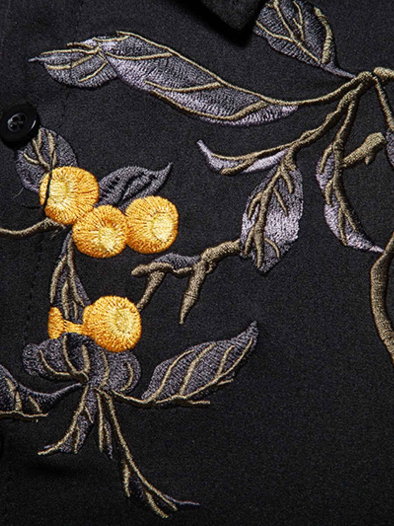 Men's Embroidered Floral Long Sleeve Shirt