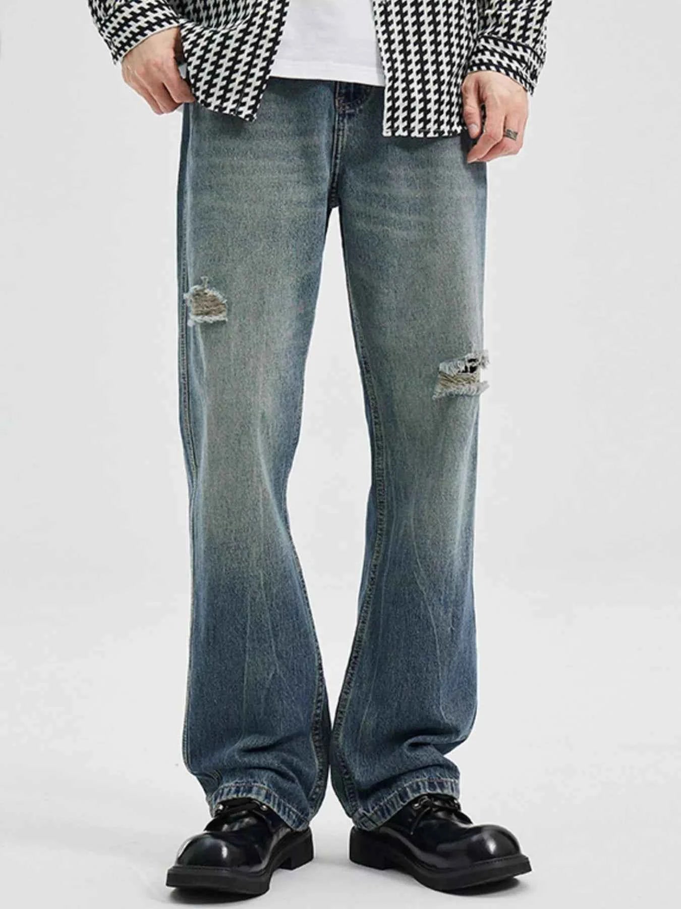 Men's Washed Ripped Bootcut Jeans