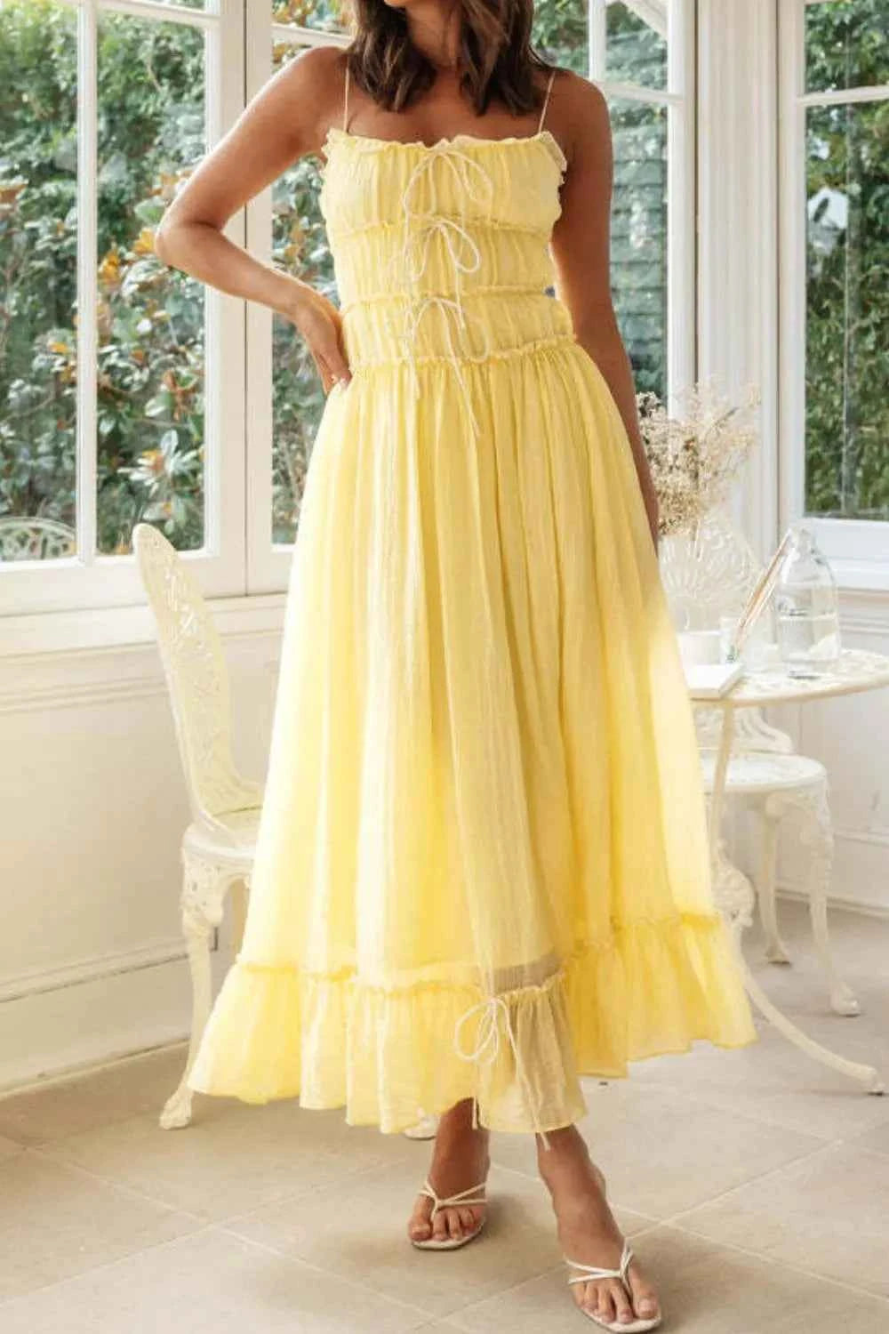 Frill Tied Front Midi Cami Dress