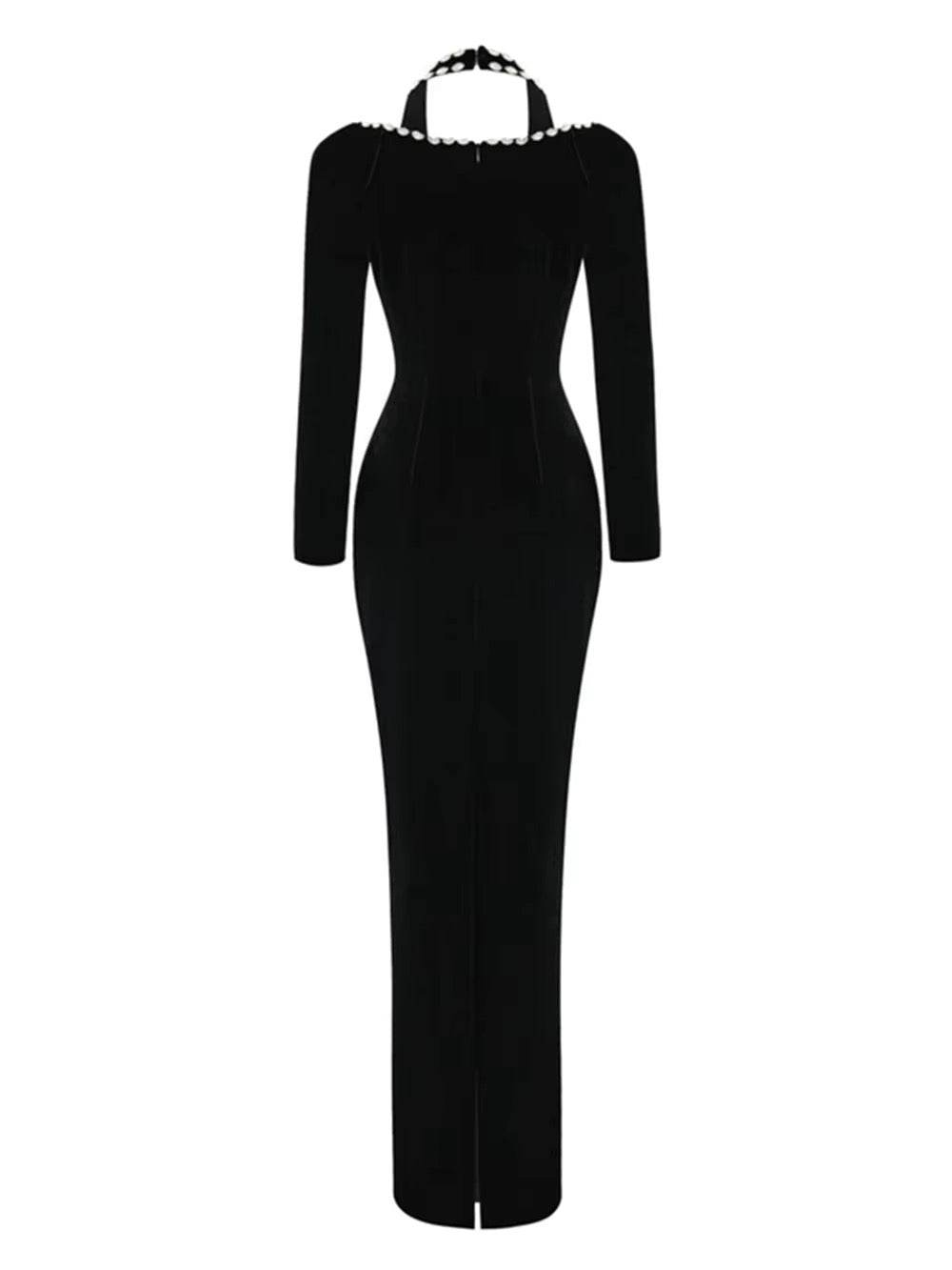 Deep V Neck Diamonds Maxi Bandage Dress - REBECATHELABEL