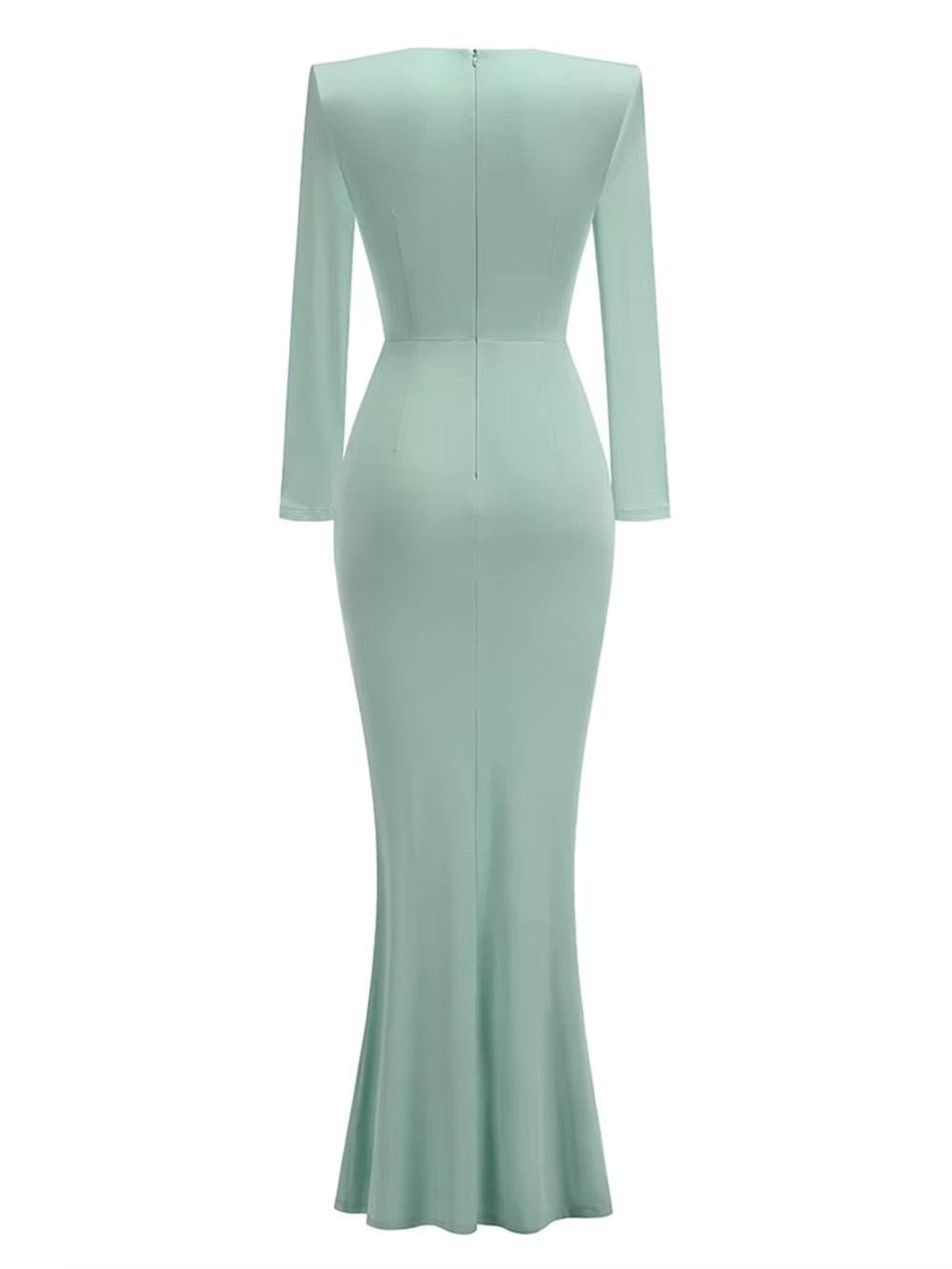 Deep V Neck Folds Design Long Dress - REBECATHELABEL