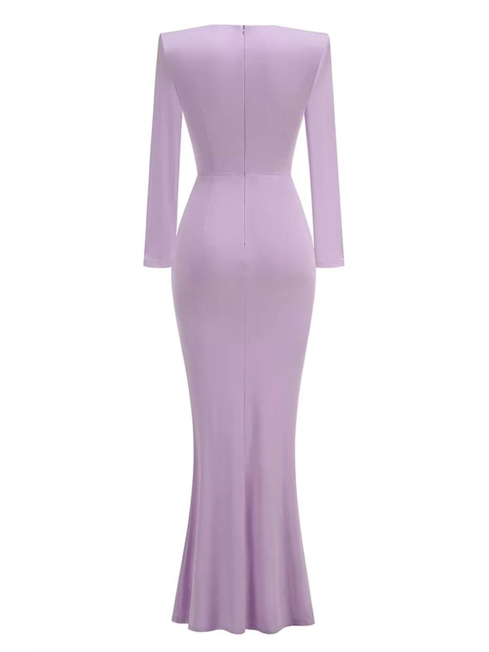 Deep V Neck Folds Design Long Dress - REBECATHELABEL