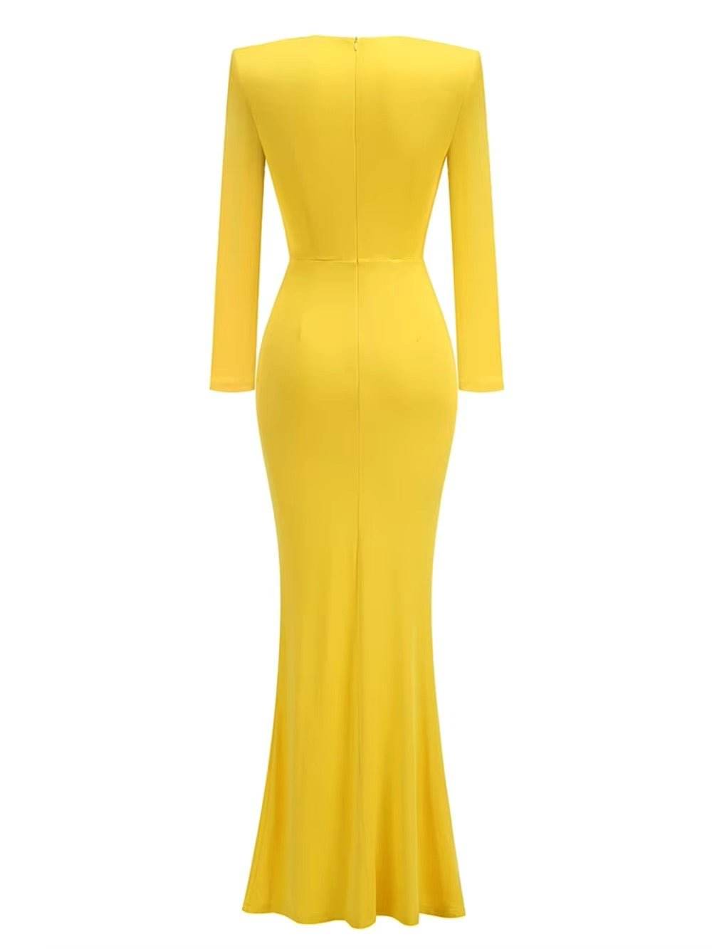 Deep V Neck Folds Design Long Dress - REBECATHELABEL