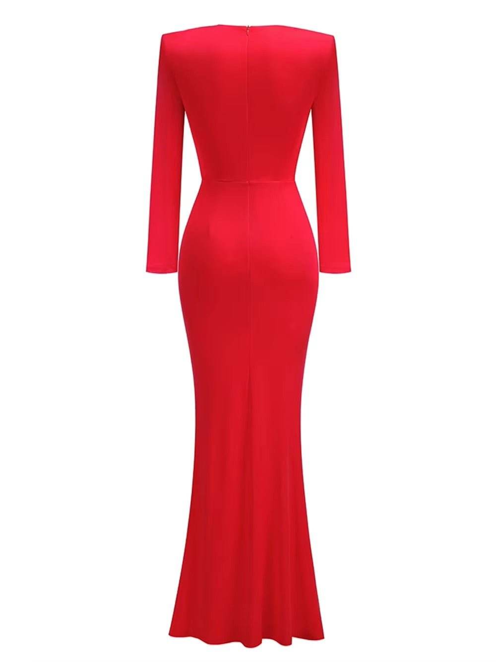 Deep V Neck Folds Design Long Dress - REBECATHELABEL