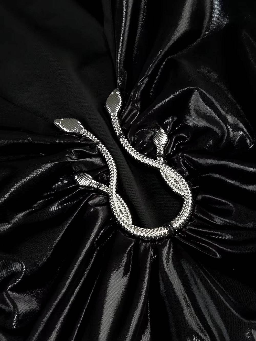 Deep V-Neck Long Sleeved Pu Leather Tight Midi Dress - REBECATHELABEL