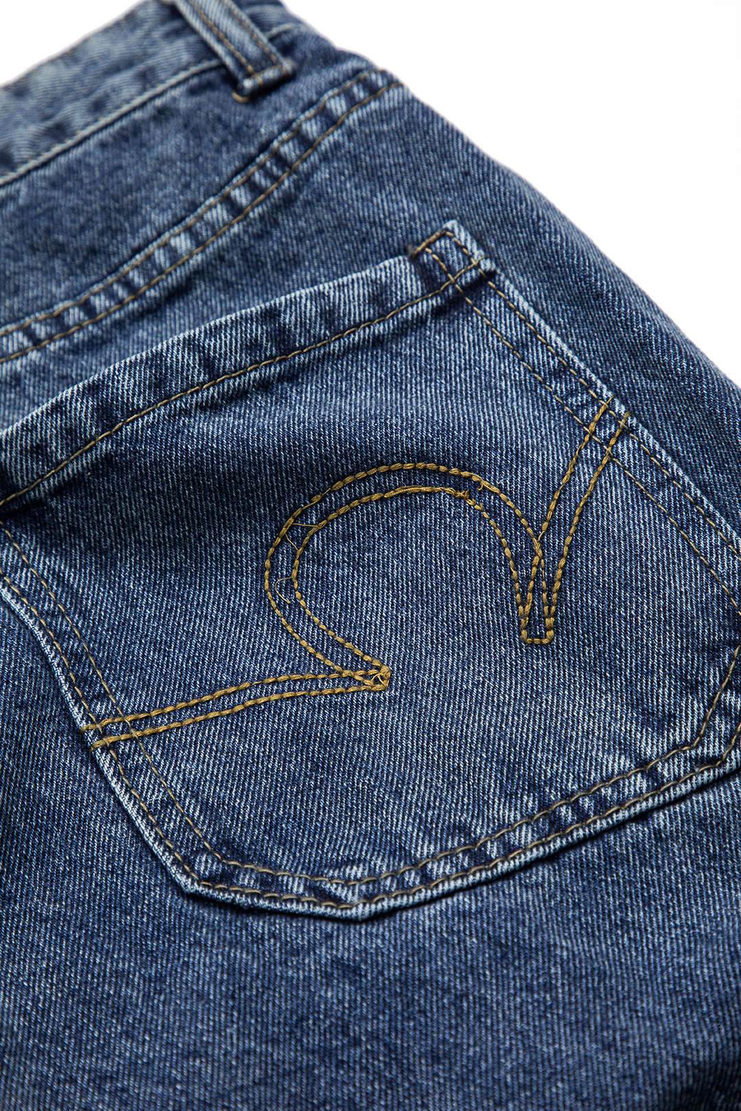 Denim Button Pocket Crossed Patchwork Straight Leg Jeans - REBECATHELABEL