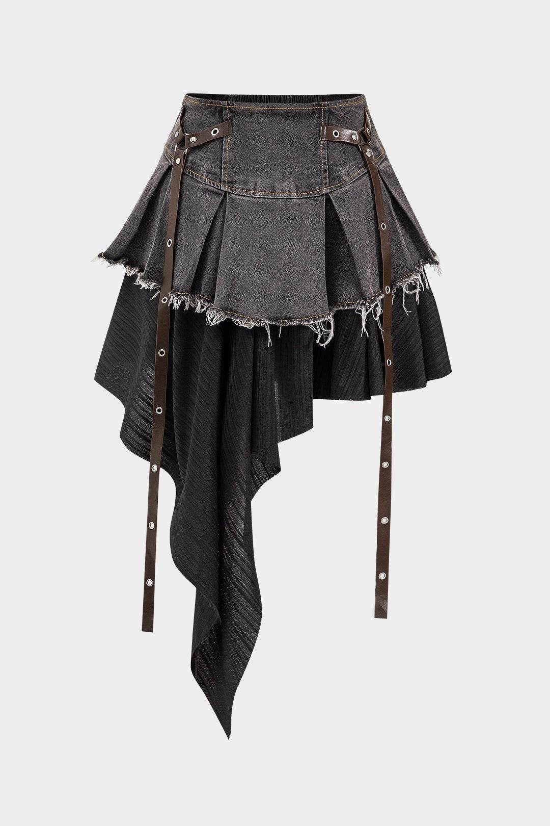 Denim High Waist Patchwork Skirt - REBECATHELABEL