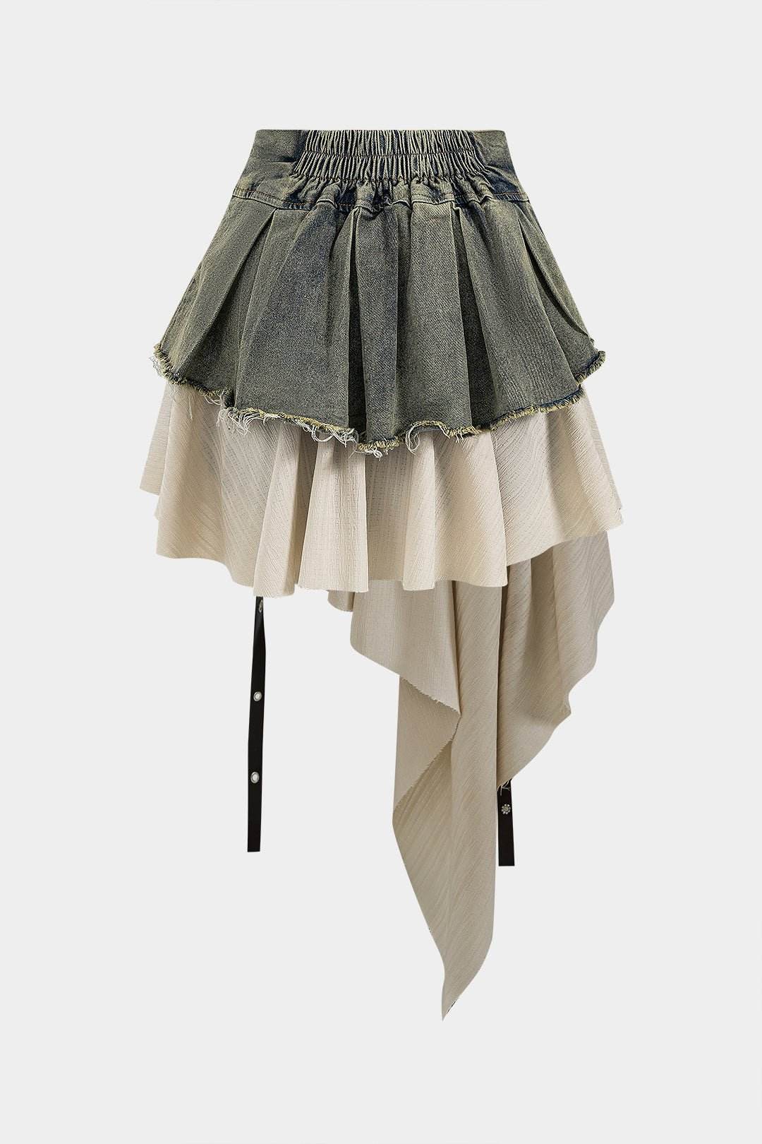 Denim High Waist Patchwork Skirt - REBECATHELABEL