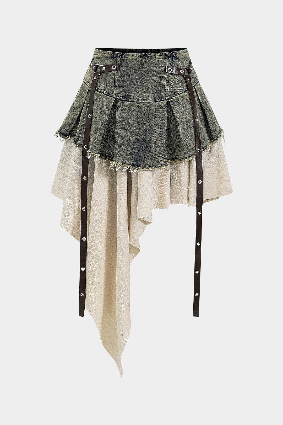 Denim High Waist Patchwork Skirt - REBECATHELABEL