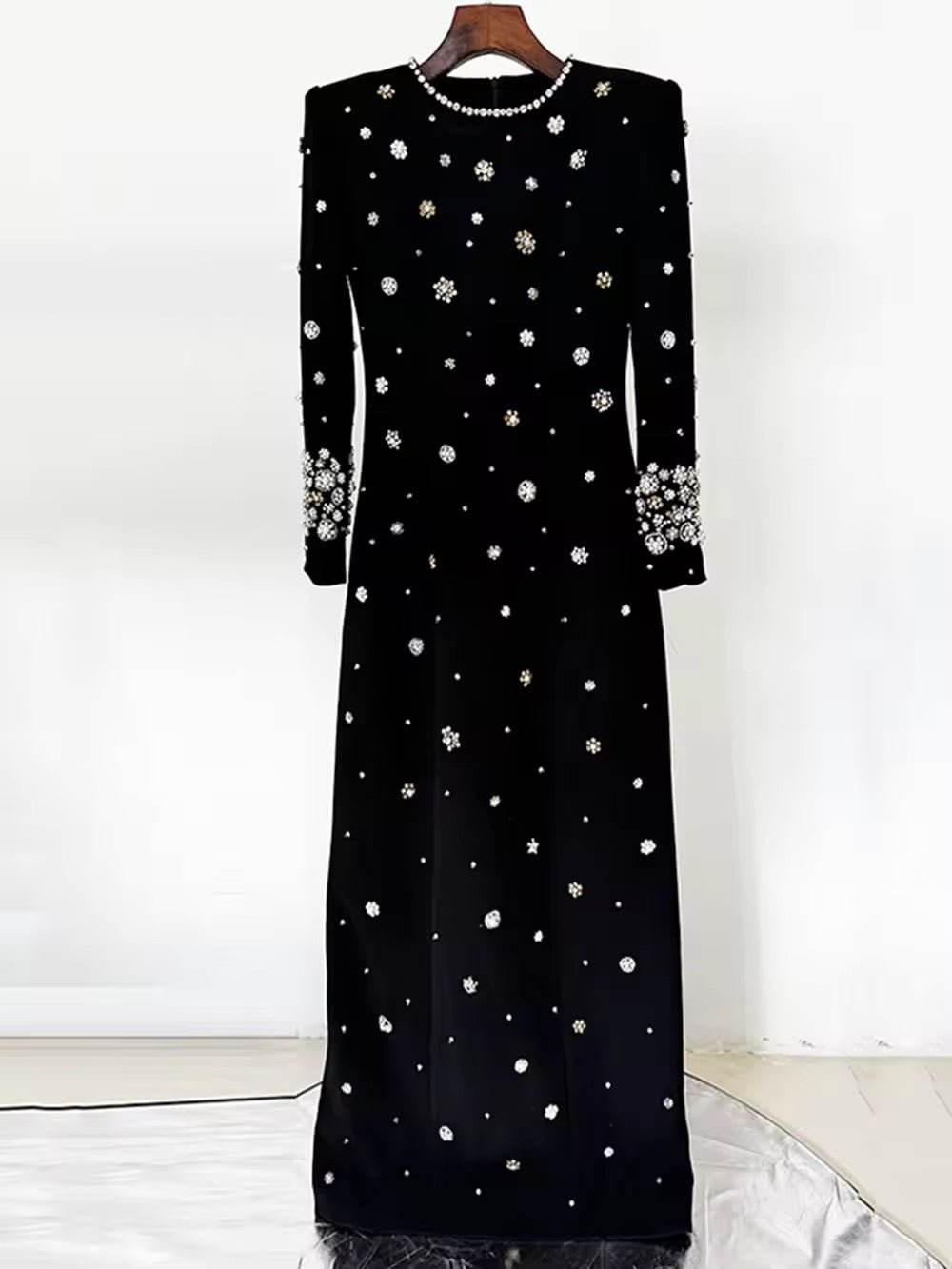 Diamond Bead Slim Formal Maxi Dress - REBECATHELABEL