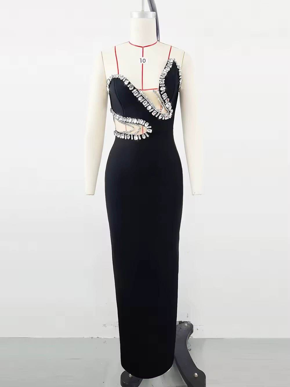 Diamond Beading Maxi Bandage Sexy Strapless Mesh dress - REBECATHELABEL