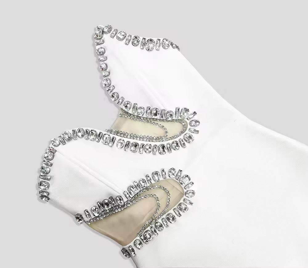 Diamond Beading Maxi Bandage Sexy Strapless Mesh dress - REBECATHELABEL