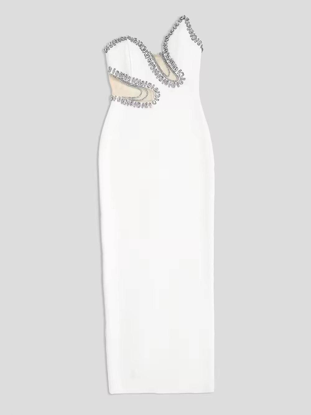 Diamond Beading Maxi Bandage Sexy Strapless Mesh dress - REBECATHELABEL