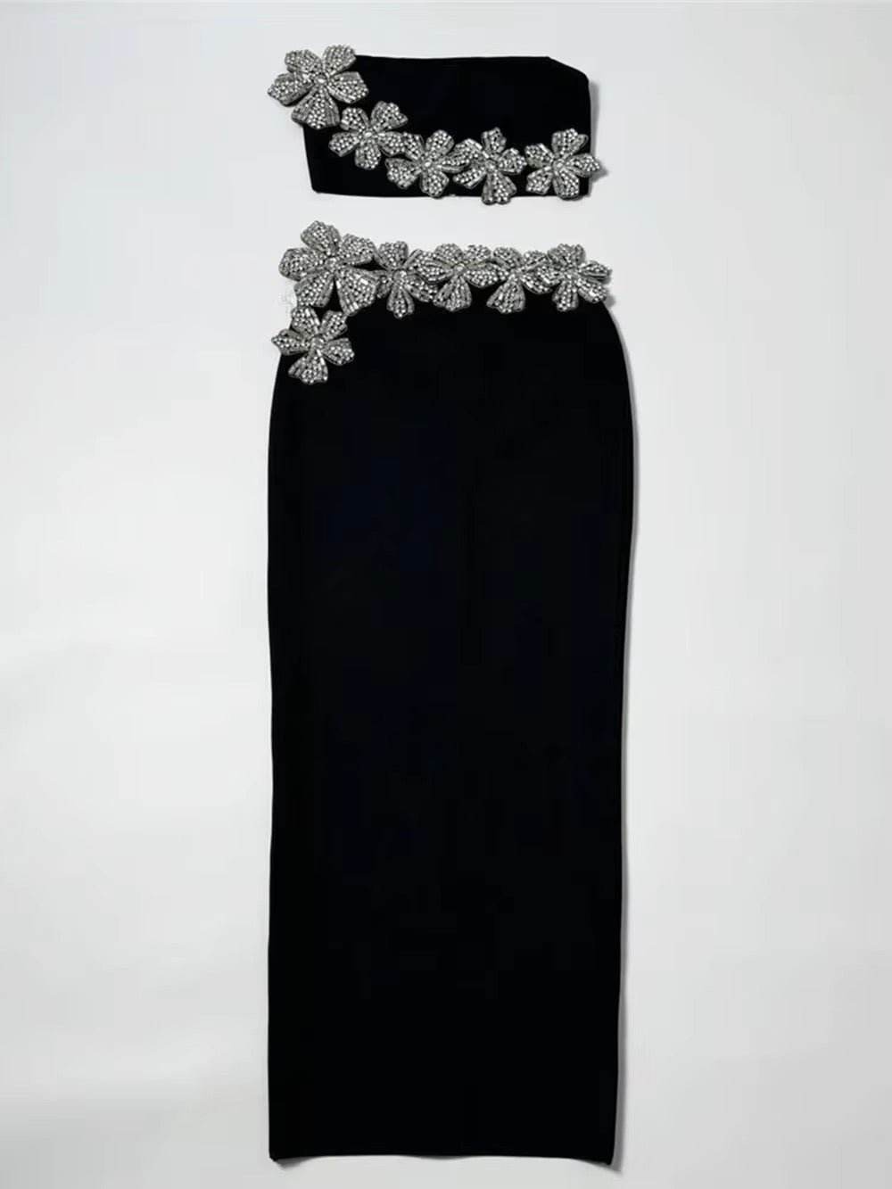 Diamond Crop Top & Long Skirt Two-Piece - REBECATHELABEL