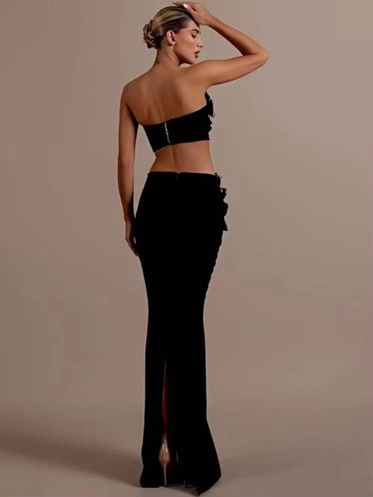 Diamond Crop Top & Long Skirt Two-Piece - REBECATHELABEL