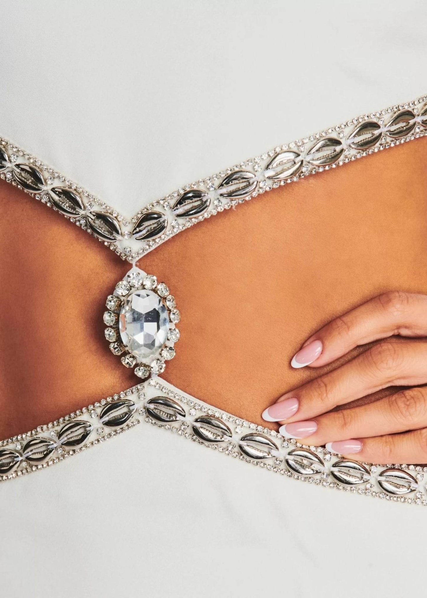 Diamond Halter Cut Out Crystal Backless Dress - REBECATHELABEL