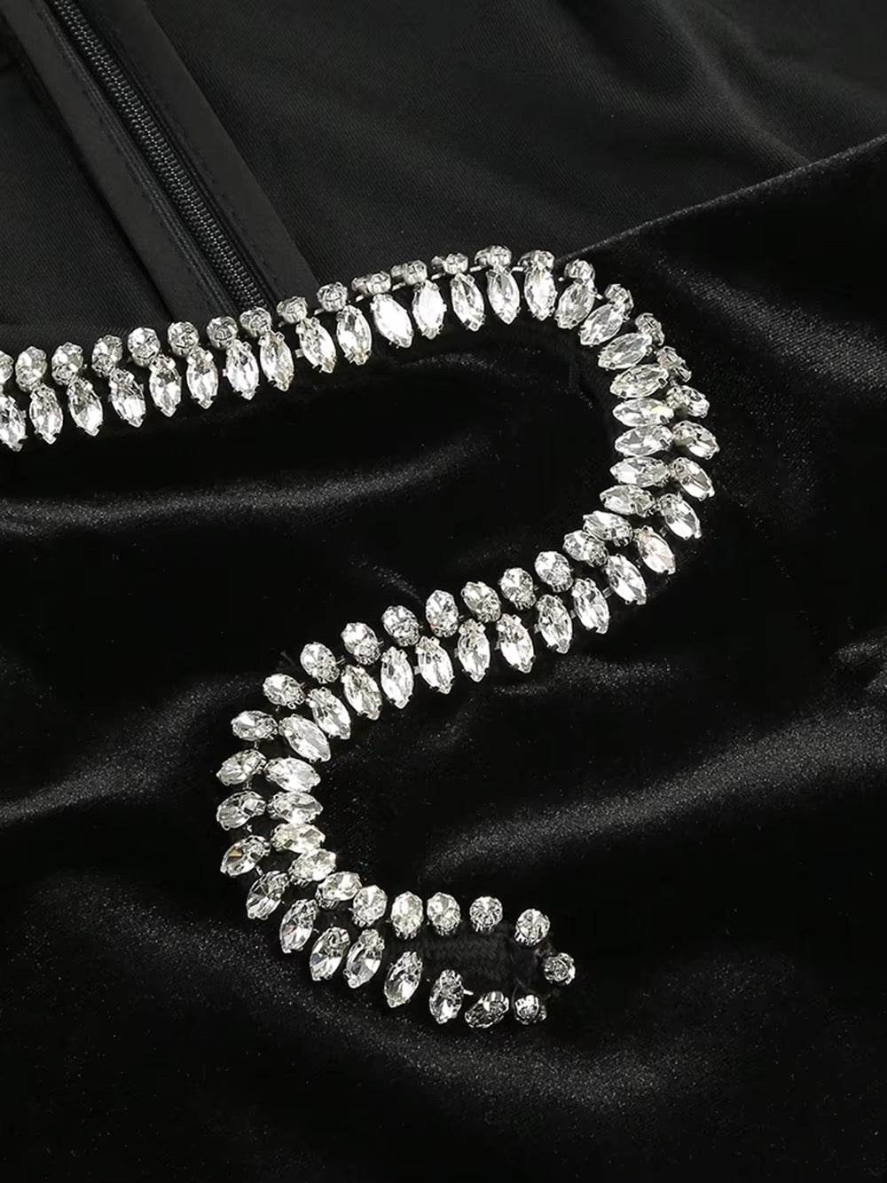 Diamond Hollow Black Long Sleeves Evening Gown - REBECATHELABEL