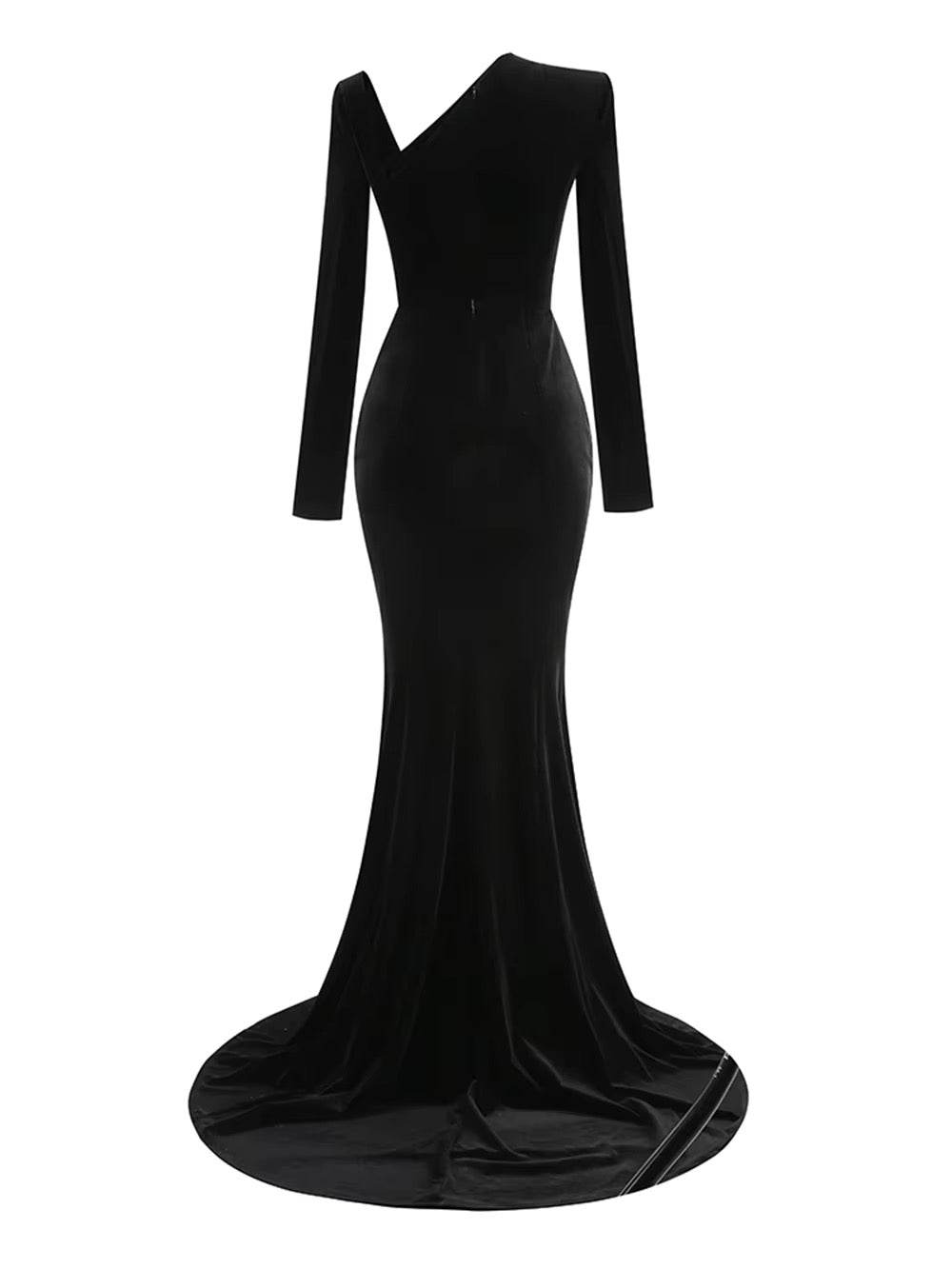 Diamond Hollow Black Long Sleeves Evening Gown - REBECATHELABEL