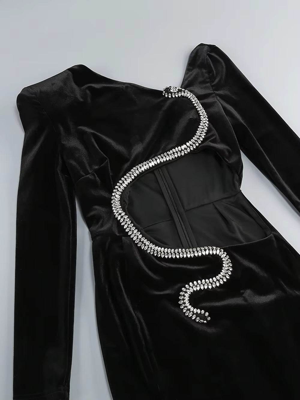 Diamond Hollow Black Long Sleeves Evening Gown - REBECATHELABEL