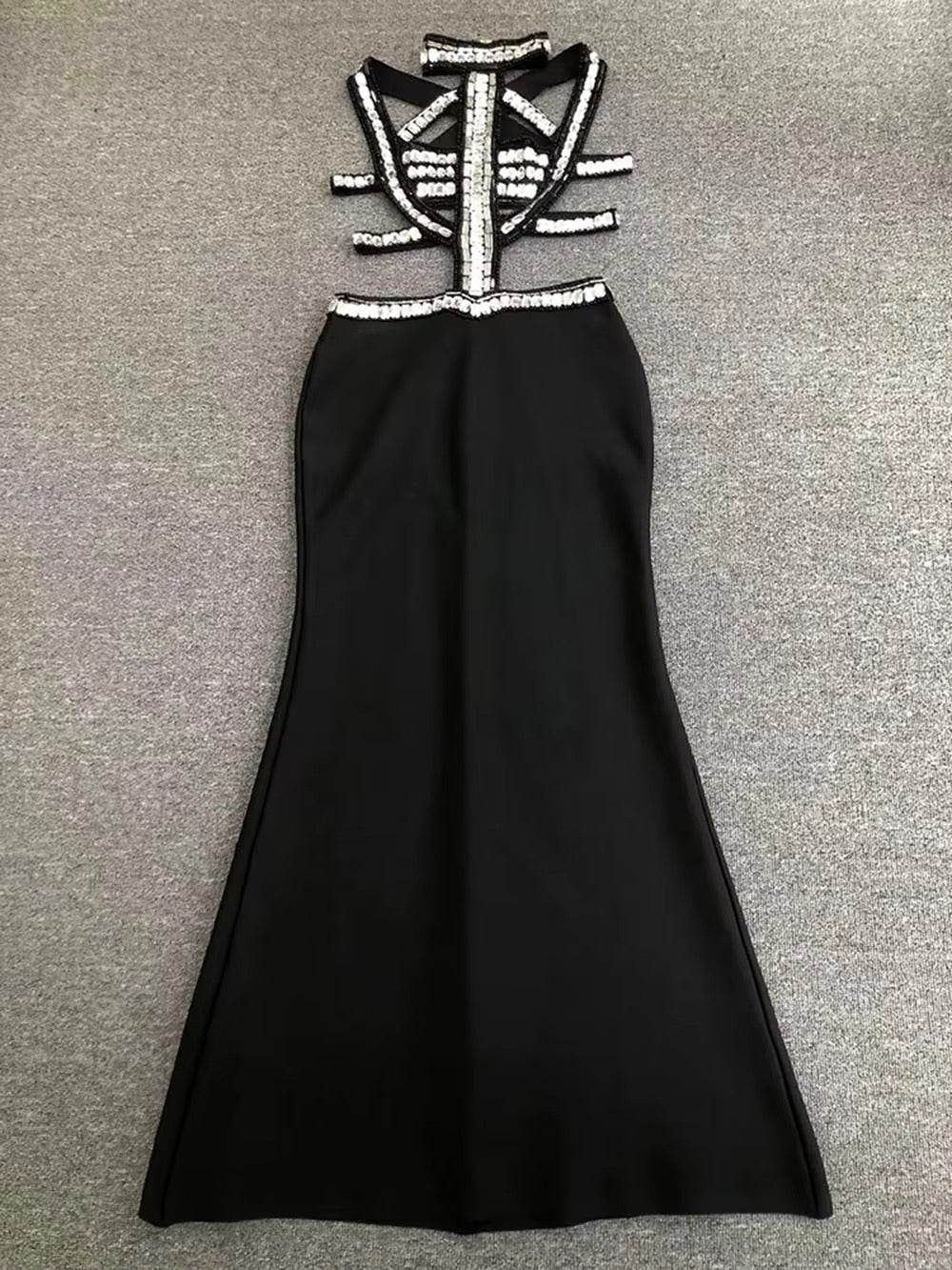 Diamond Hollow Out Backless Maxi Bandage Dress - REBECATHELABEL