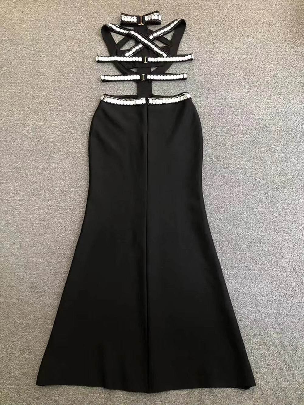 Diamond Hollow Out Backless Maxi Bandage Dress - REBECATHELABEL