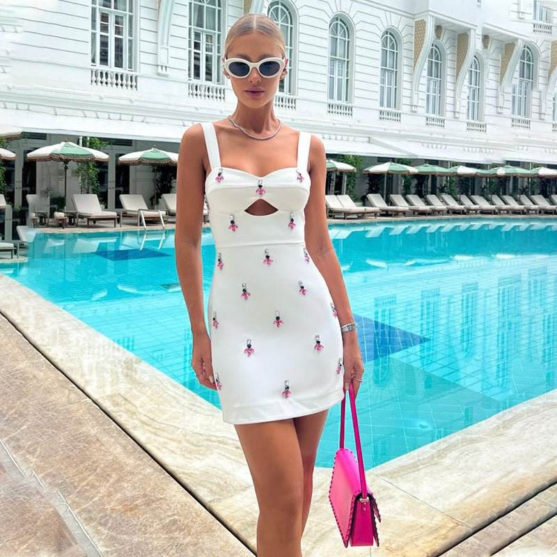 Diamond Hollow out Spaghetti Strap Backless dress - REBECATHELABEL