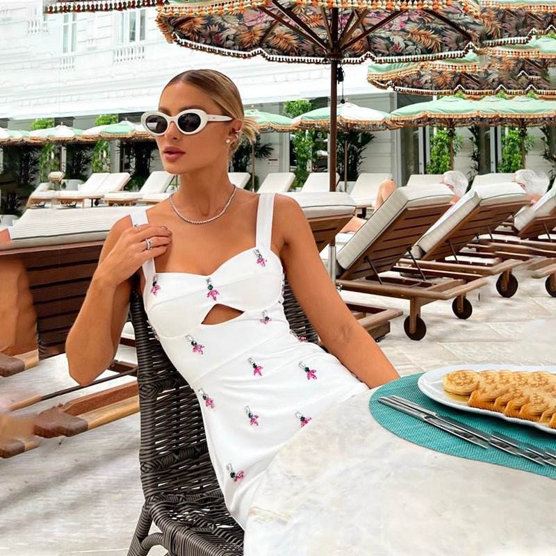 Diamond Hollow out Spaghetti Strap Backless dress - REBECATHELABEL