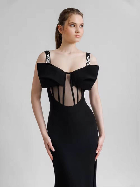 Diamond Mesh Patchwork Spaghetti Strap dress - REBECATHELABEL