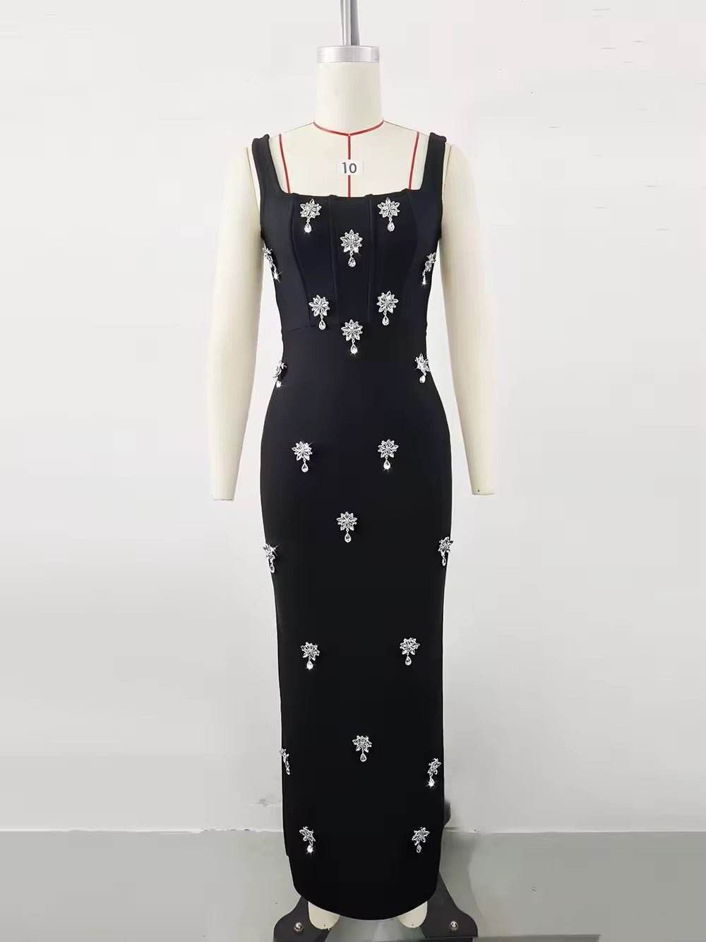 Diamond Spaghetti Strap Backless Maxi Bandage Dress - REBECATHELABEL