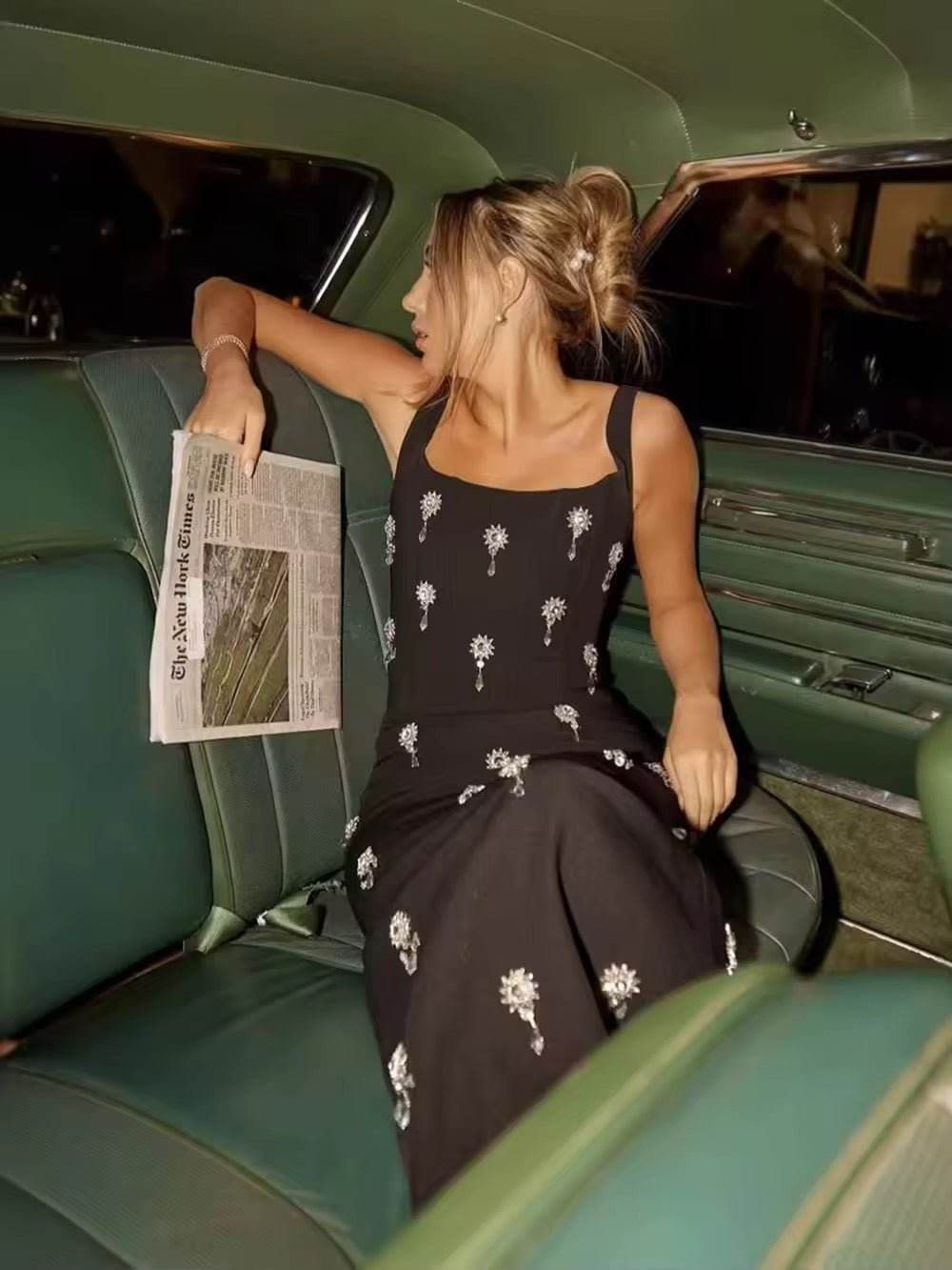 Diamond Spaghetti Strap Backless Maxi Bandage Dress - REBECATHELABEL