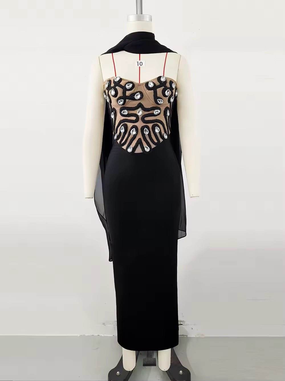 Diamond Strapless Dress With Ribbons Sleeveless Off Shoulder - REBECATHELABEL