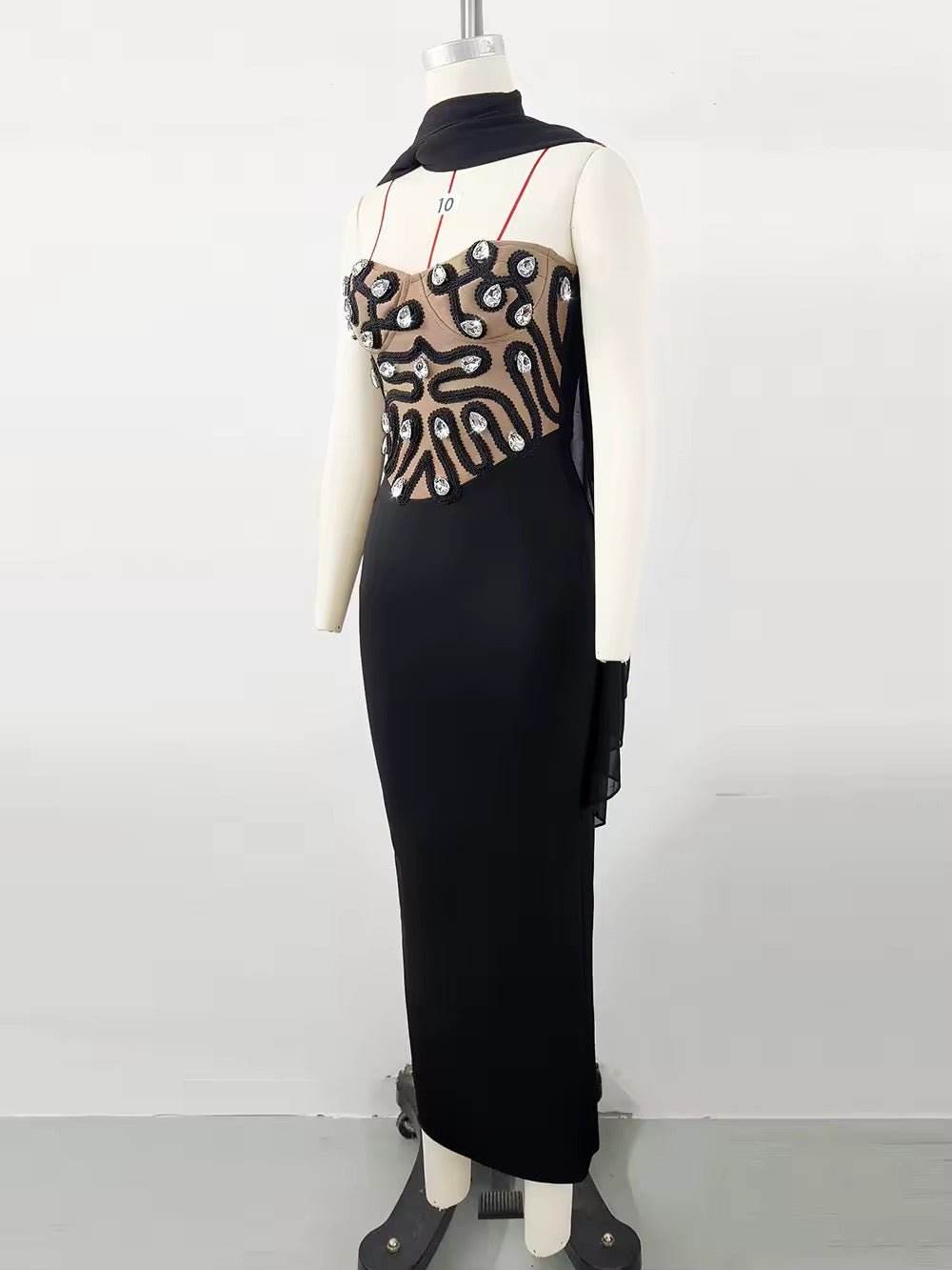 Diamond Strapless Dress With Ribbons Sleeveless Off Shoulder - REBECATHELABEL