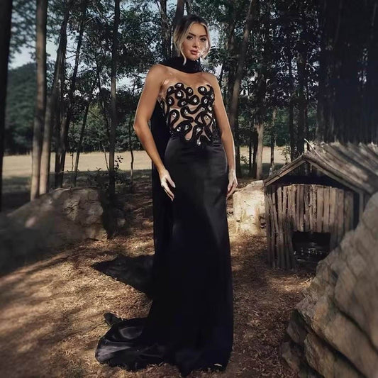 Diamond Strapless Dress With Ribbons Sleeveless Off Shoulder - REBECATHELABEL