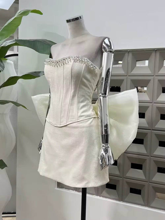 Diamond Strapless Fishbone Top + Pencil Mini Skirt - REBECATHELABEL