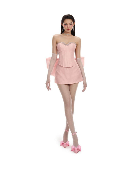 Diamond Strapless Fishbone Top + Pencil Mini Skirt - REBECATHELABEL