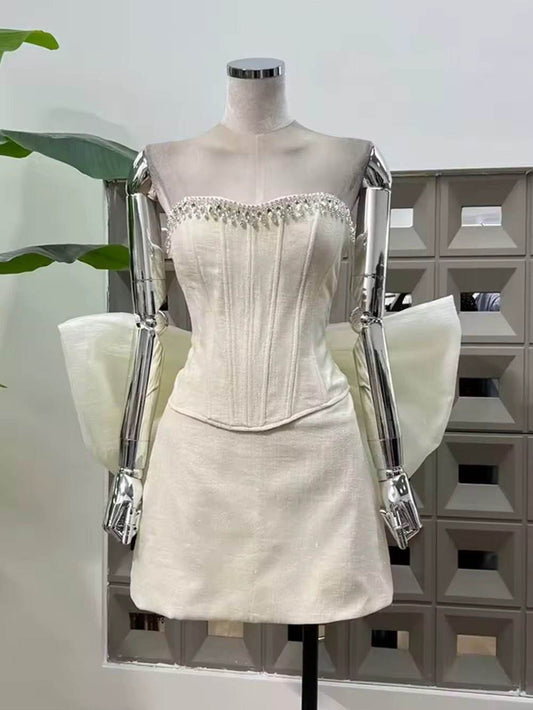 Diamond Strapless Fishbone Top + Pencil Mini Skirt - REBECATHELABEL