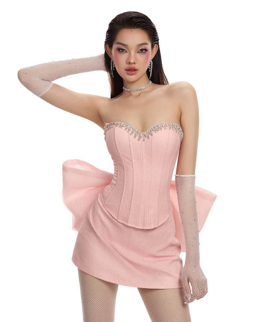 Diamond Strapless Fishbone Top + Pencil Mini Skirt - REBECATHELABEL