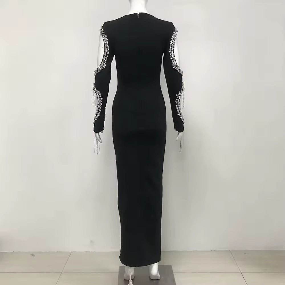 Diamond Tassel Bodycon Bandage Maxi Dress - REBECATHELABEL