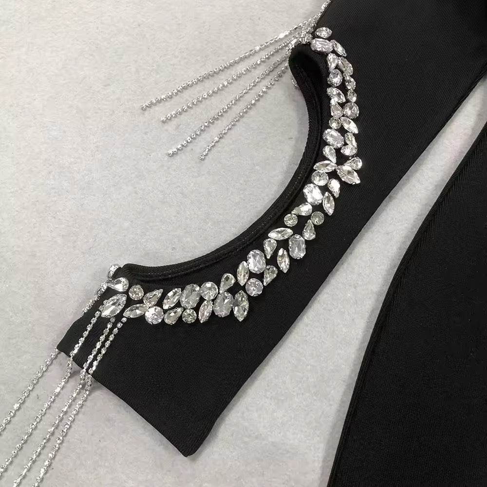 Diamond Tassel Bodycon Bandage Maxi Dress - REBECATHELABEL