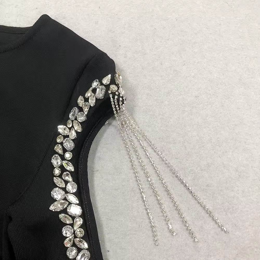 Diamond Tassel Bodycon Bandage Maxi Dress - REBECATHELABEL