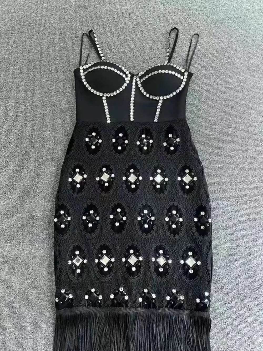 Diamond Tassel Spaghetti Strap Backless dress - REBECATHELABEL